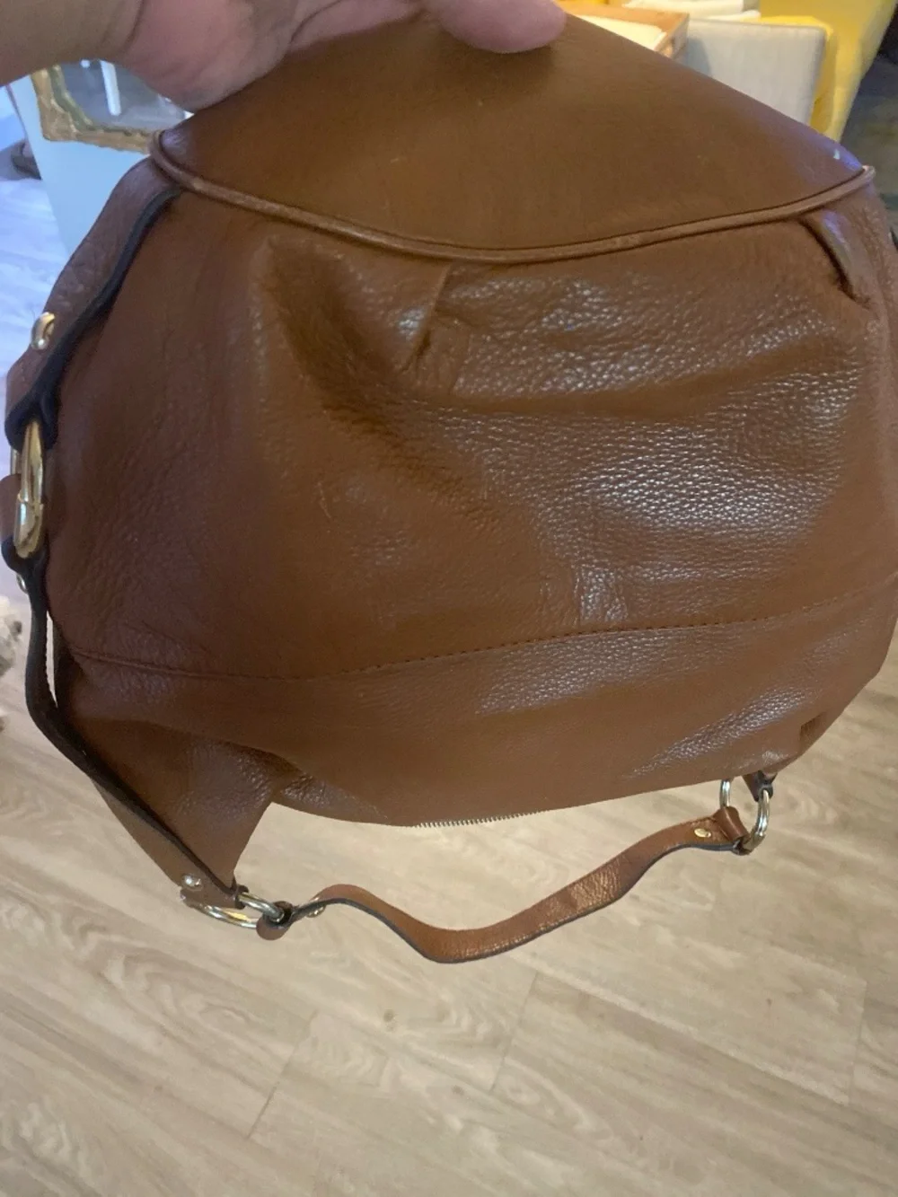 Michael Kors Tan Brown Leather Backpack with Gold MK Emblem